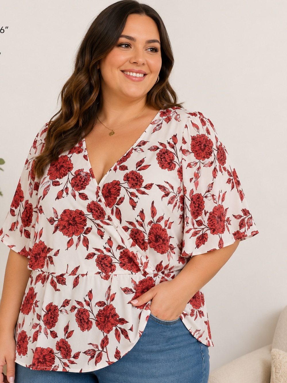 Liz Claiborne Floral Wrap-Style Flutter Sleeve Blouse